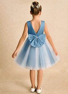 Azazie Esme vestidos de niña de las flores Vestido de Azul Acero de Tul de Princesa con Lazo image1