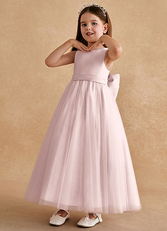 Azazie Cookie Flower Girl Dresses Blushing Pink A-Line Bow Tulle Dress image4
