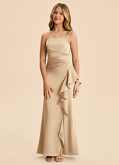 Azazie Lyla Junior Champagne Mermaid Pleated Stretch Satin Dress image5
