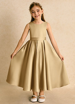 Azazie Junebuj Blumenmädchenkleider Ballkleid Plissee Matte Satin Kleid Gold image4