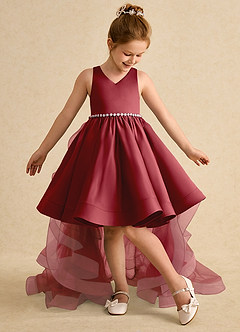 Azazie Julietta Flower Girl Dresses Pomegranate Ball-Gown Convertible Tulle Dress image5