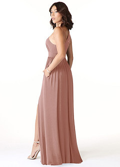 Azazie Jasna Vestidos de damas de honor Vestido de Rosa Polvorienta de Punto de lujo de Corte en A con Hombro unilateral image4