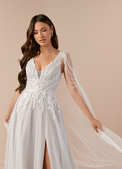 Azazie Goddess Abiti da Sposa Abito A-Line in Tulle con Scollo a V e Paillettes Bianco Diamante Moka image5