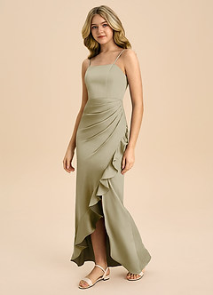 Azazie Buzzy Junior Abito Tubino in Raso Elasticizzato Plissettato Verde Muschio image7