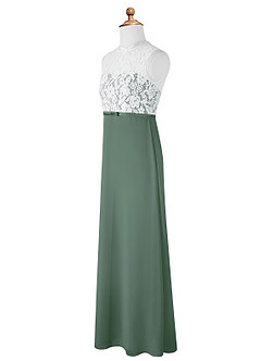 Azazie Rana Junior Eucalyptus A-Line Lace Chiffon Dress image7