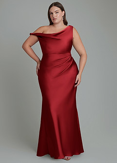 Azazie Emerson Bridesmaid Dresses Scarlet Mermaid Off the Shoulder Stretch Satin Dress image8