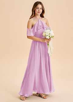 Azazie Tessabelle Junior Vestido de Rosa Caramelo de Gasa de Corte en A con Vestidos sin tirantes image1