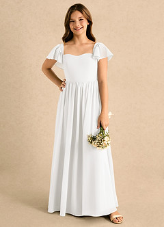 Azazie Patsy Girls Formal Flower Girl Dresses Ivory A-Line Sweetheart Neckline Chiffon Dress image4