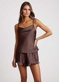 front Satin Frilled Pajama Set