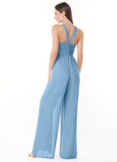 Azazie Berdie Bridesmaid Dresses Steel Blue Halter Chiffon Jumpsuit image4