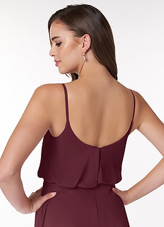 Azazie Lupe Final Sale Cabernet A-Line Scoop Blouson Chiffon Dress image6