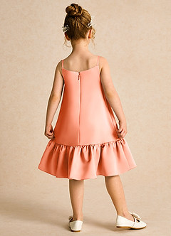 Azazie Kiwi Blumenmädchenkleider A-Linie Spaghetti Riemen Matte Satin Kleid Sonnenuntergang image2