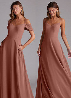 Azazie Marley Bridesmaid Dresses Cedar Rose A-Line Off the Shoulder Chiffon Convertible Dress image7