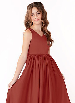 Azazie Hathaway Junior Terracotta A-Line Bow Matte Satin Dress image5