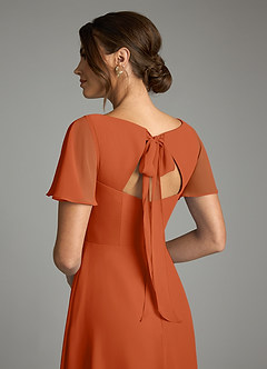 Azazie Kimber Bridesmaid Dresses Burnt Orange A-Line Flounce Sleeve Chiffon Dress image8