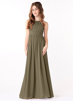 Azazie Jaylah Junior Willow Green A-Line Ruched Chiffon Dress image4