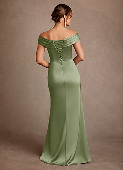 Azazie Bedford Mother of the Bride Dresses Pistachio Sheath Pleated Stretch Satin Dress image3