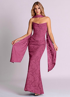 Azazie Sorrel Bridesmaid Dresses Mulberry Mermaid Corset Floral Burnout Convertible Dress image1