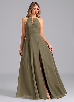 Azazie Denver Vestidos de madrinha de casamento Vestido Salgueiro Verde de Chiffon de Linha A com Plissado image3