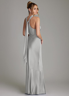 Azazie Reign Robes de demoiselle d'honneur Robe Sirène en Satin extensible Plissée Argent image7