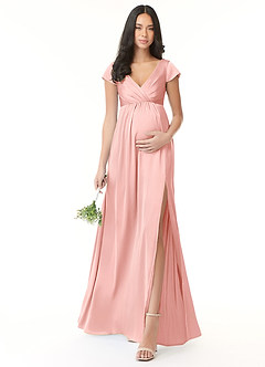 Azazie Allessia Maternity Bridesmaid Dresses A-Line Pleated Stretch Satin Floor-Length Dress image1