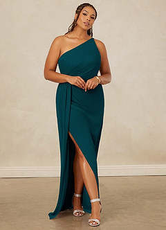 Christian Siriano Bridal for Azazie 1003 Bridesmaid Dresses Pine Sheath One Shoulder Chiffon Dress image8