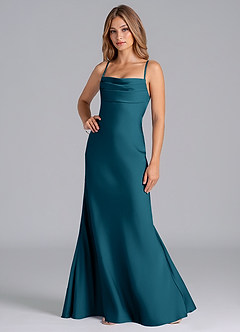 Azazie Seema Bridesmaid Dresses Ink Blue Mermaid Corset Stretch Satin Dress image5