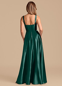 Azazie Shaude Bridesmaid Dresses Pine A-Line Pleated Metallic Satin Dress image6