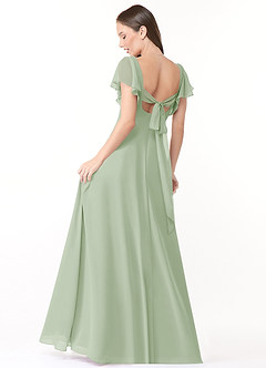 Azazie Syenna Robes de demoiselle d'honneur Robe Trapèze en Mousseline de soie Rayé Vert Sauge image2