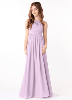 Azazie Jaylah Junior Frosted Lilac A-Line Ruched Chiffon Dress image2