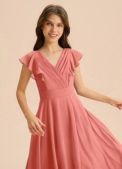 Azazie Anysa Junior Robe Trapèze en Mousseline de soie Rayé Rose Saumon image7