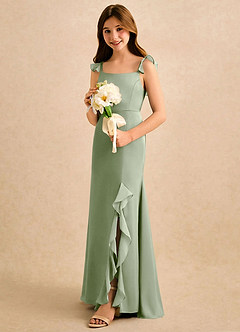 Azazie Novalie Girls Formal Flower Girl Dresses Dusty Sage Mermaid Bow Stretch Satin Dress image2