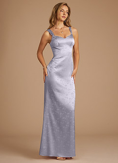 Azazie Denice Bridesmaid Dresses Pebble Floral Jacquard Sheath Pleated Floral Jacquard Dress image3