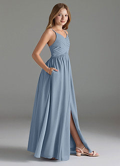 Azazie Alia Junior Dusty Blue A-Line Pleated Chiffon Dress image3