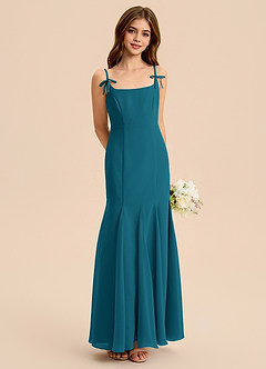 Azazie Evey Junior Vestido de Azul Tinta de Gasa de Corte Sirena con Plisado image1