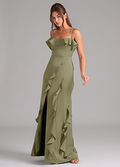 Azazie Malia Bridesmaid Dresses Pistachio A-Line Side Slit Stretch Satin Dress image4