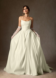 Azazie Adelise Wedding Dresses Cream Ball-Gown Strapless Satin Dress image4