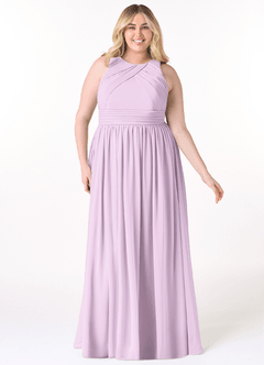 Azazie Harper Bridesmaid Dresses Frosted Lilac A-Line Pleated Chiffon Dress image6