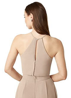 Azazie Kenzi Bridesmaid Dresses Taupe Pleated Chiffon Jumpsuit image6