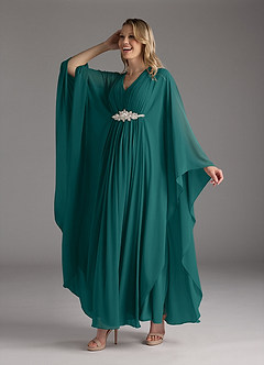 Azazie Drew Mother of the Bride Dresses Peacock A-Line Pleated Chiffon Dress image1