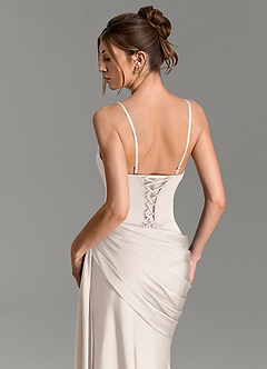 Azazie Zorah Bridesmaid Dresses White Alabaster Mermaid Corset Stretch Satin Convertible Dress image2