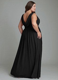 Azazie Novi Vestidos de damas de honor Vestido Negro de Gasa de Línea A con Plisado image8
