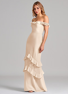 Azazie Marilynn 신부 들러리 드레스 인어 오프 더 숄더 쉬폰 바닥 길이 드레스 image6