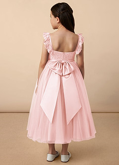 Azazie Demetra Flower Girl Dresses Blushing Pink A-Line Lace Tulle Dress image4