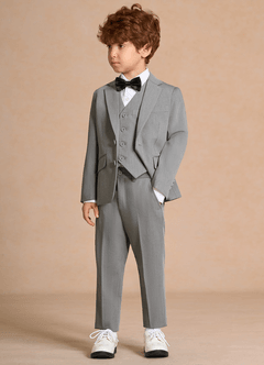 front Oliver Grey Boys 5-Piece Suit With Bow Tie
