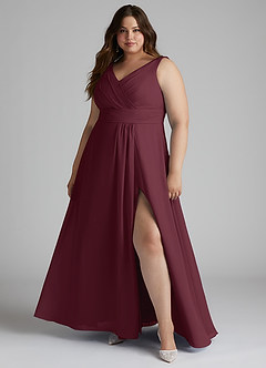Azazie Karina Bridesmaid Dresses Cabernet A-Line Pleated Chiffon Dress image6