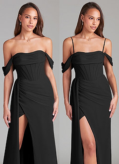 Azazie Amyra Bridesmaid Dresses Black Sheath Off the Shoulder Chiffon Convertible Dress image9