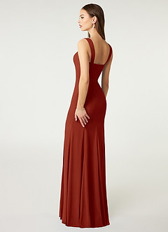Azazie Alara Bridesmaid Dresses Rust Sheath Side Slit Stretch Chiffon Dress image5