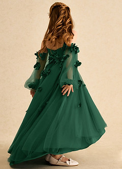 Azazie Karrie Flower Girl Dresses Dark Green A-Line with Sleeves Tulle Dress image6