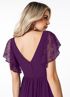 Azazie Zella Bridesmaid Dresses Grape A-Line Lace Chiffon Dress image6